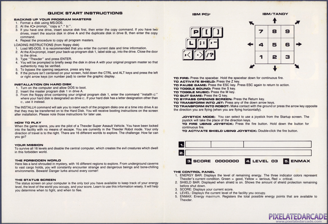 Thexder: Instruction Sheet - Page 2