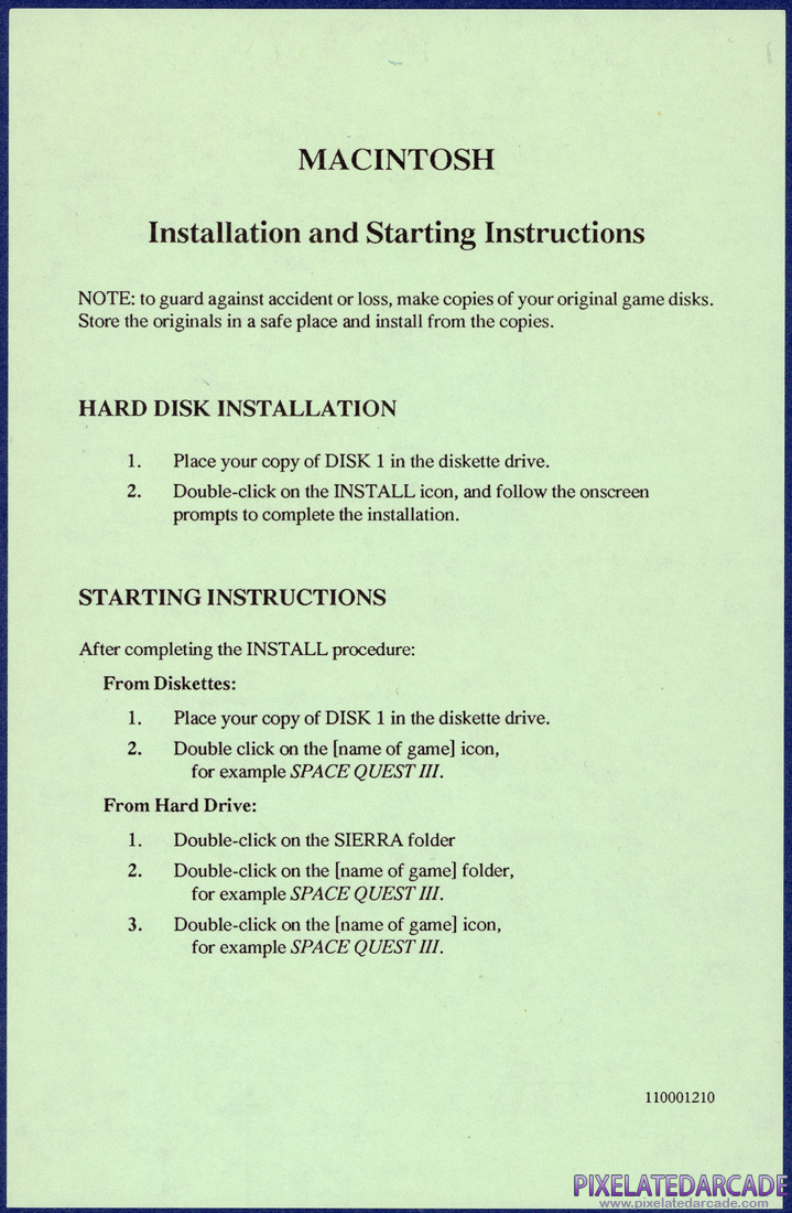 Space Quest III: The Pirates of Pestulon: Macintosh Addendum - Page 1