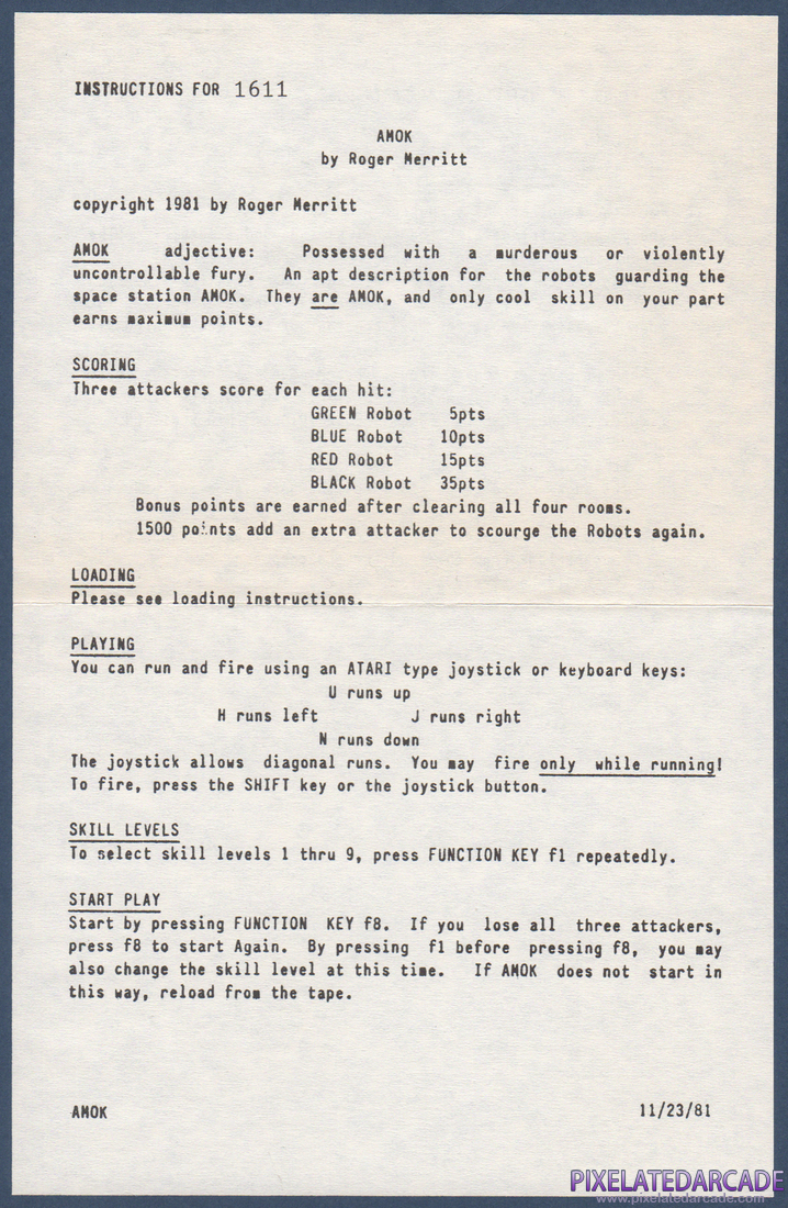 Amok: Instruction Manual - Front