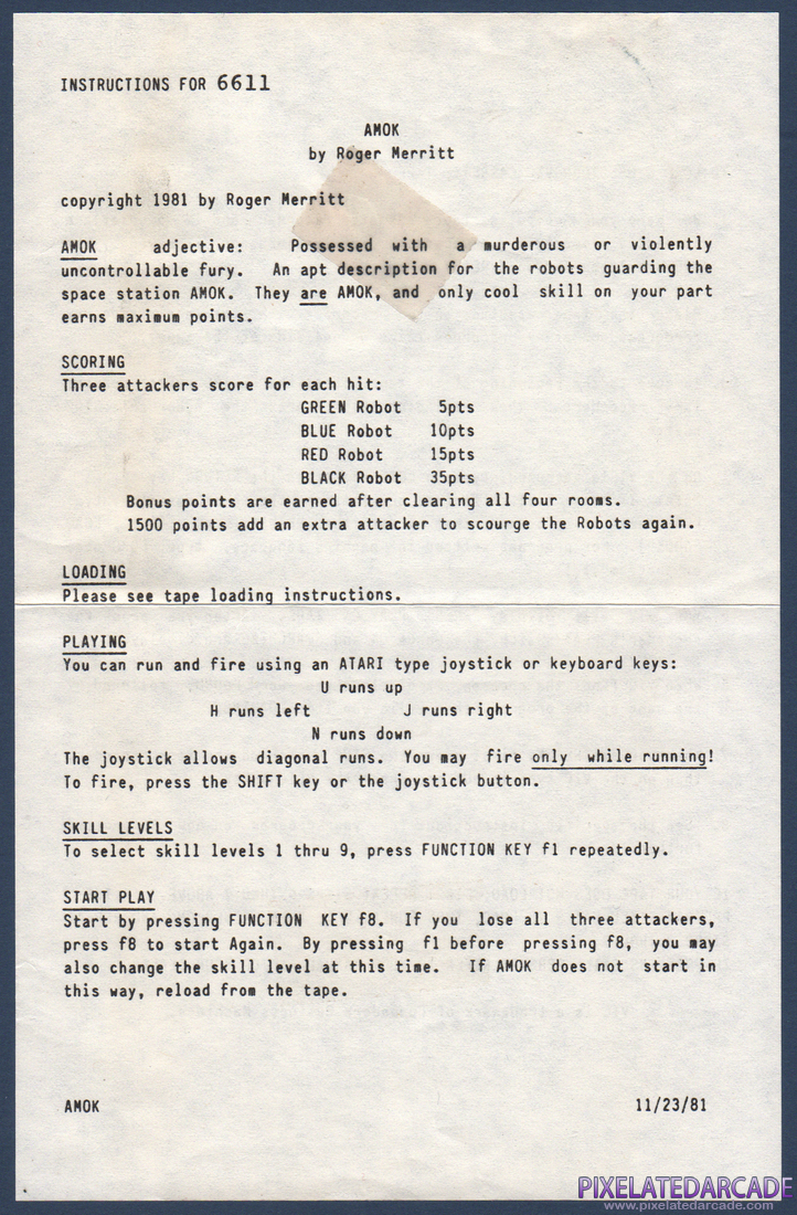 Amok: Instruction Manual - Front