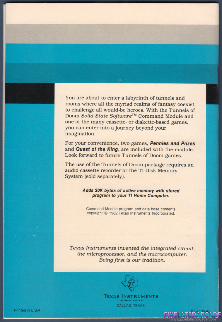 Tunnels of Doom: Instruction Manual - Back Cover
