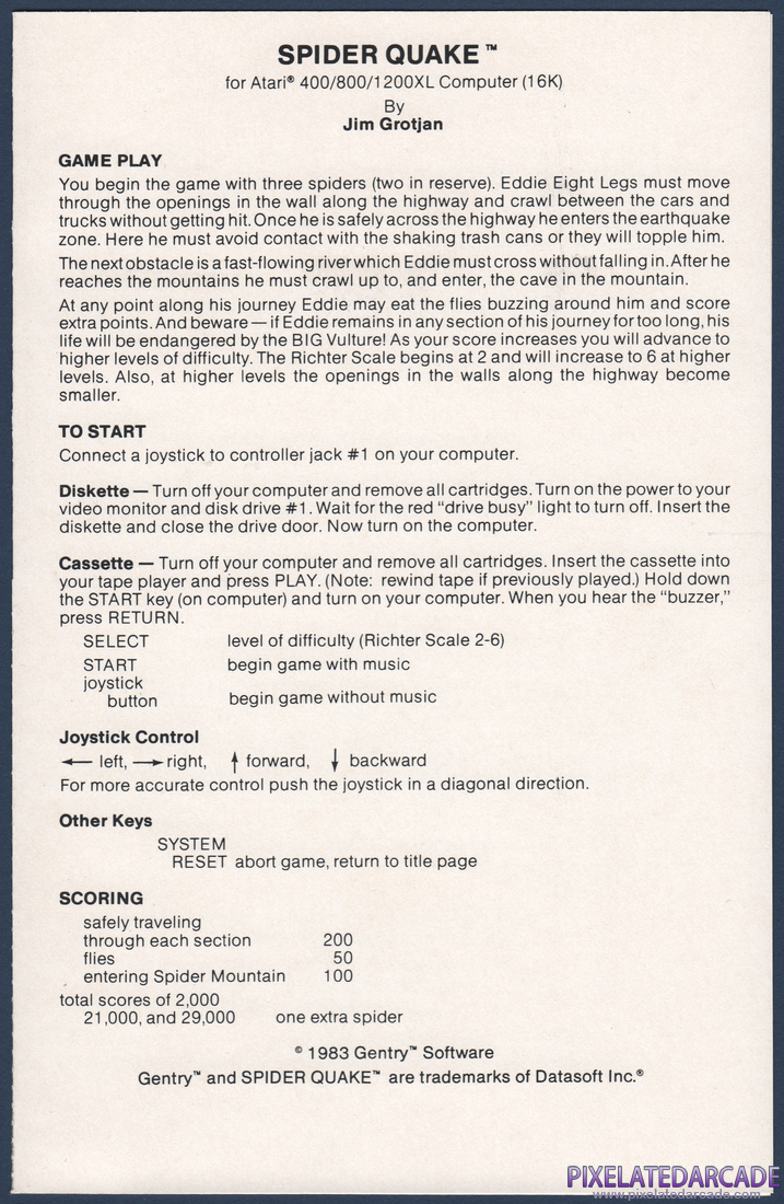 Spider Quake: Instruction Manual - Page 1