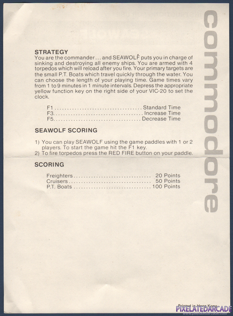 Sea Wolf: Instruction Manual - Back