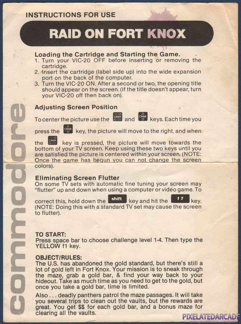 Raid on Fort Knox: Instruction Manual - Front