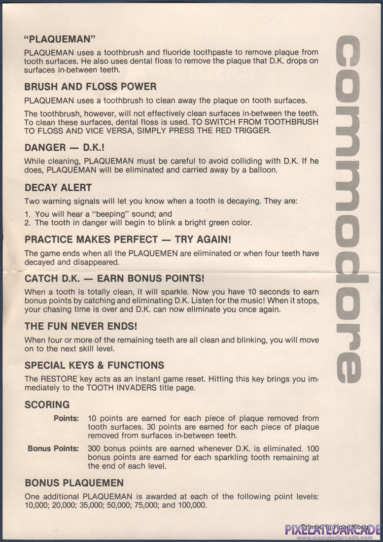 Tooth Invaders: Instruction Manual - Back