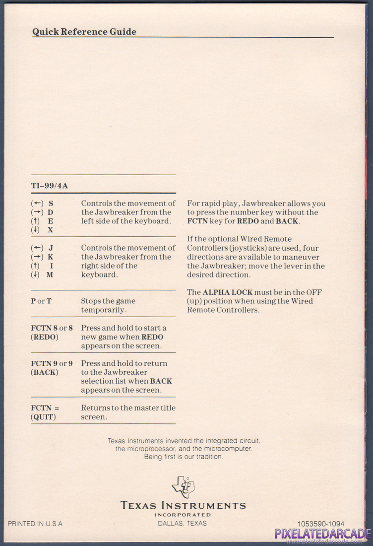 Jawbreaker II: Instruction Manual - Back Cover