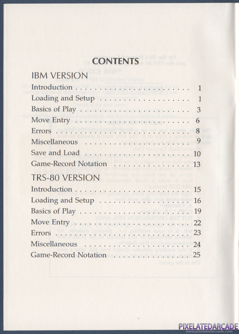 Force 400: Instruction Manual - Contents