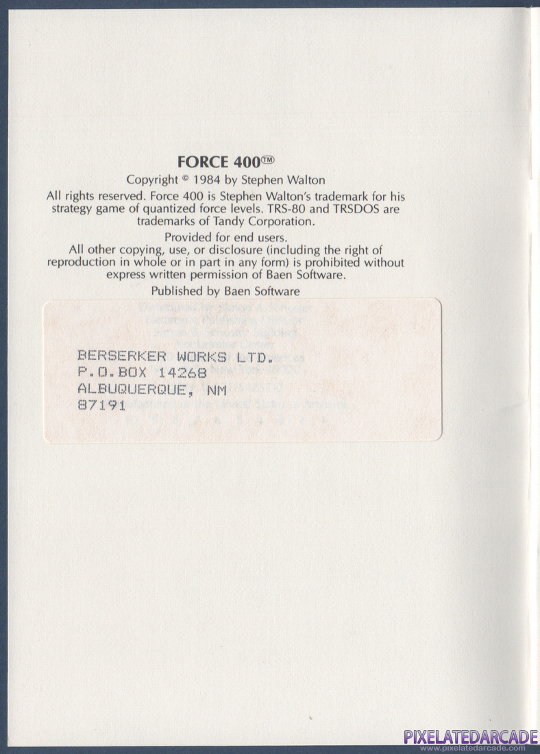 Force 400: Instruction Manual - Copyright