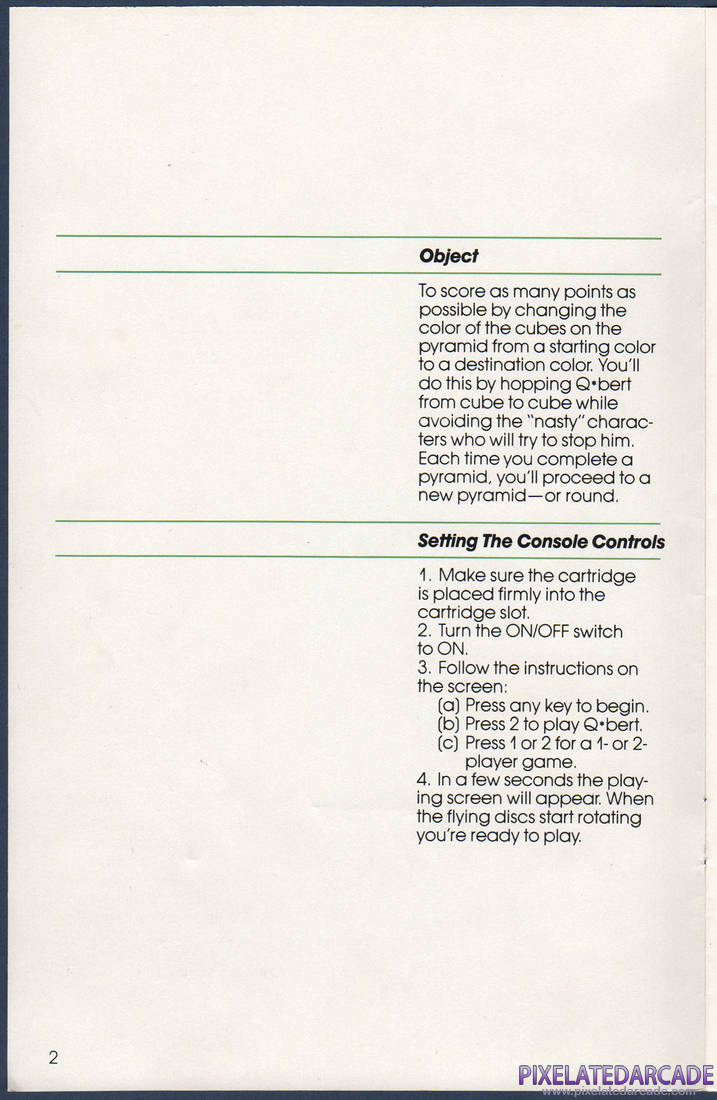 Q*bert: Instruction Manual - Page 2