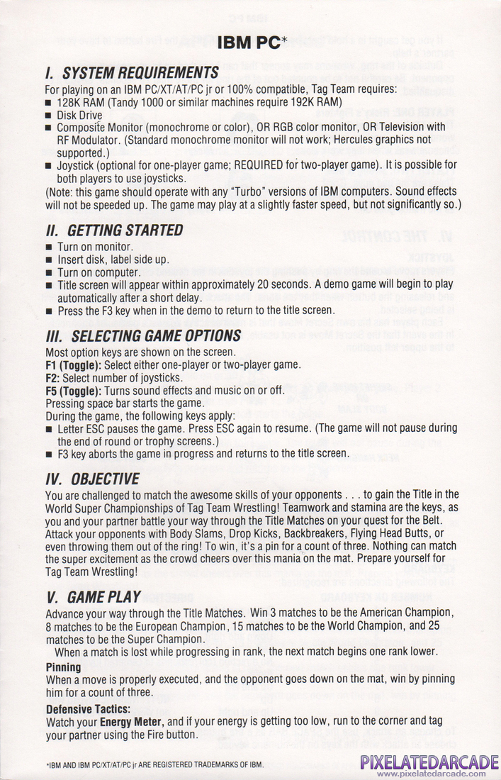 Tag Team Wrestling: Instruction Manual - Page 1