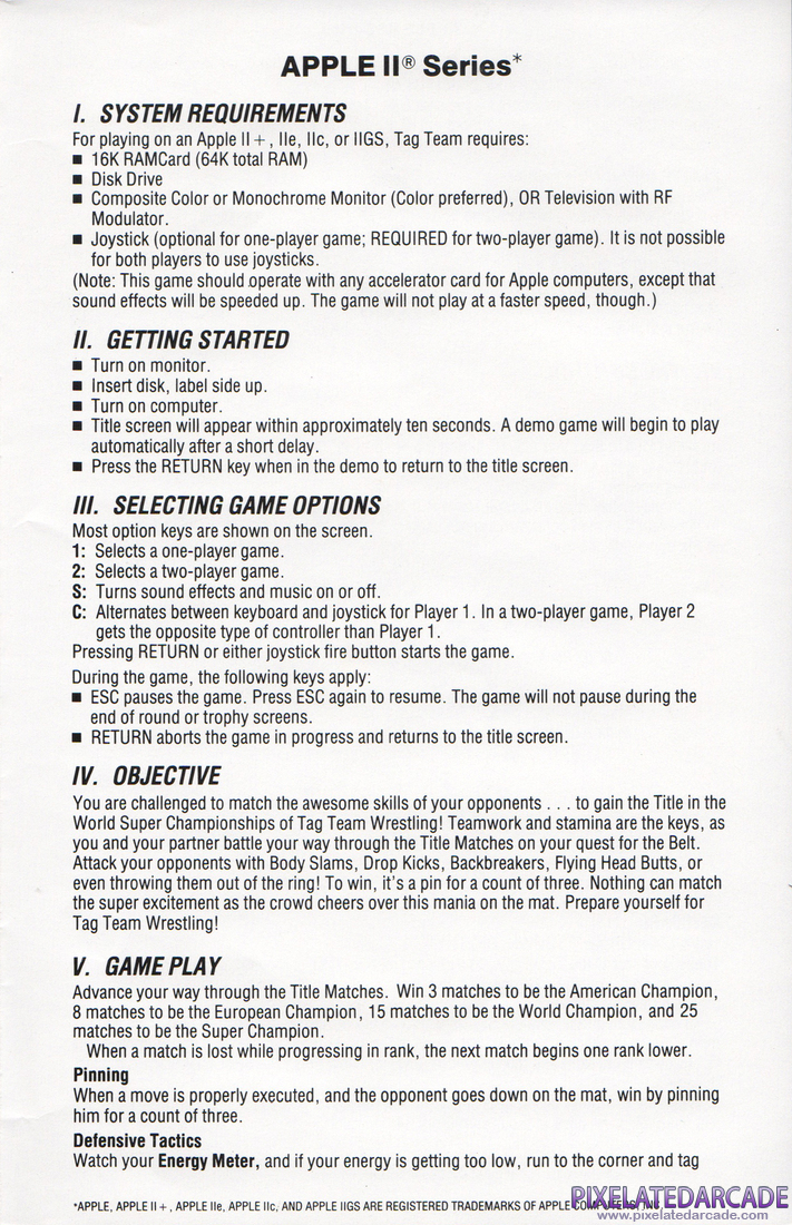 Tag Team Wrestling: Instruction Manual - Page 3