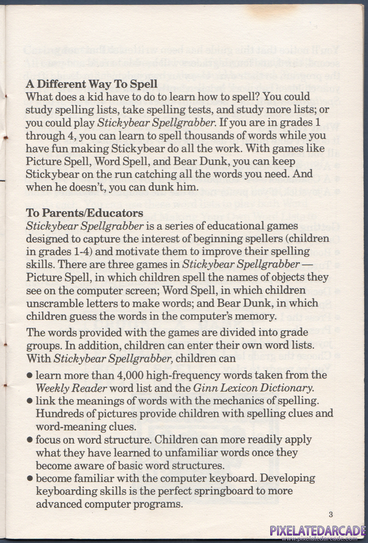 Stickybear Spellgrabber: Instruction Manual - Page 3