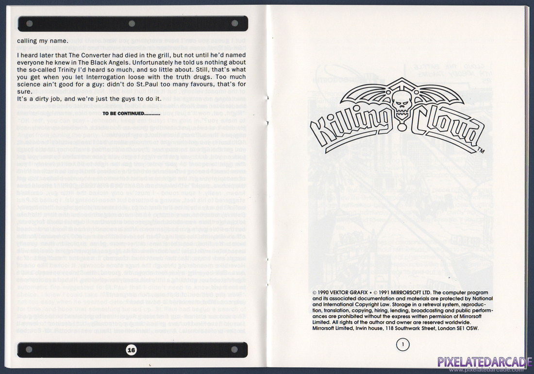 Killing Cloud: Instruction Manual and Novella - Novella Page 16, Manual Page 1