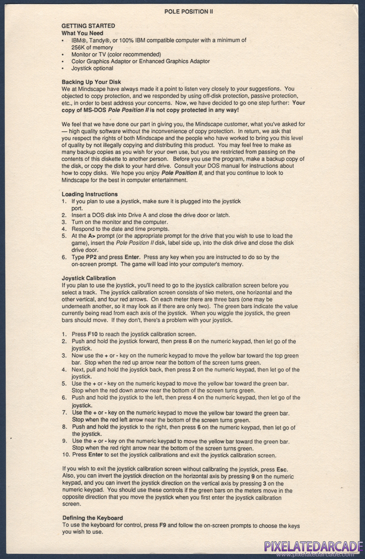 Pole Position II: Instruction Manual - Front