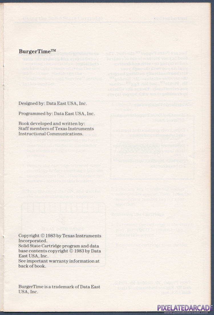 BurgerTime: Instruction Manual - Page 1