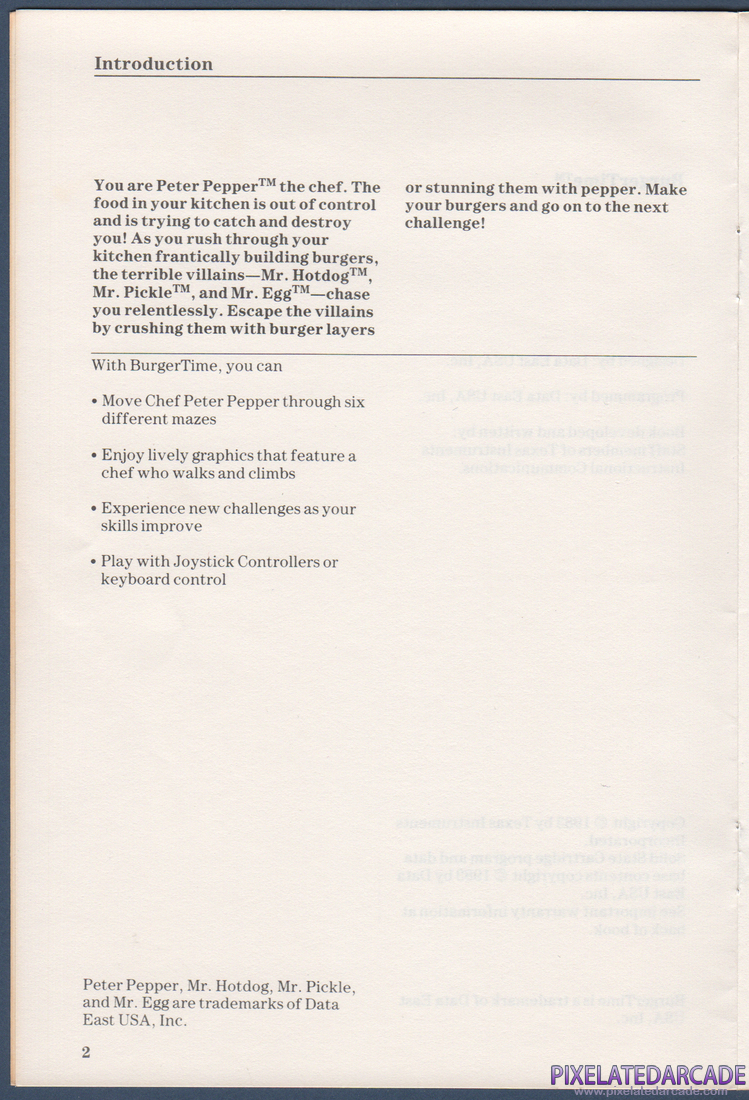 BurgerTime: Instruction Manual - Page 2