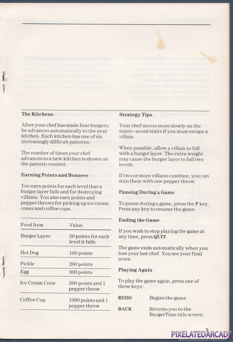 BurgerTime: Instruction Manual - Page 5