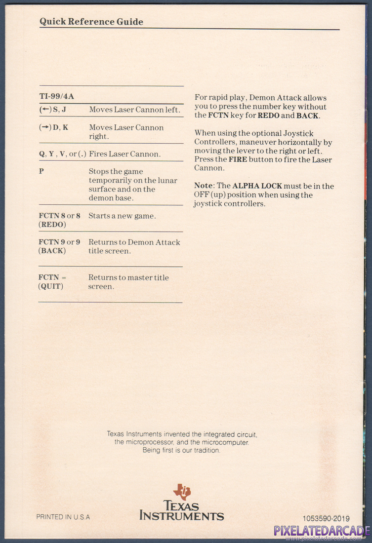Demon Attack: Instruction Manual - Back Cover