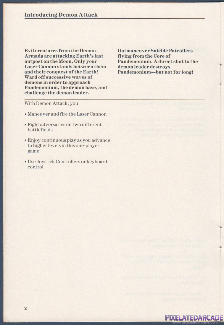 Demon Attack: Instruction Manual - Page 2