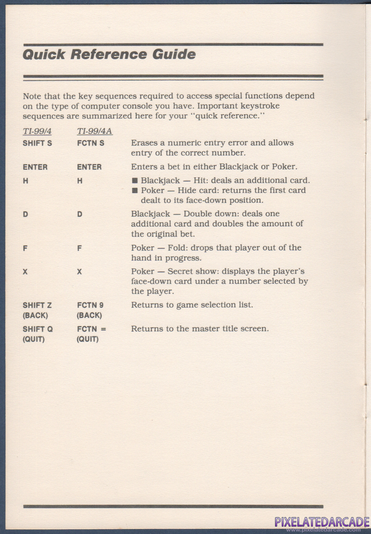 Blackjack & Poker: Instruction Manual - Quick Reference Guide