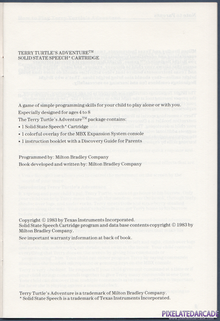 Terry Turtle's Adventure: Instruction Manual - Page 1