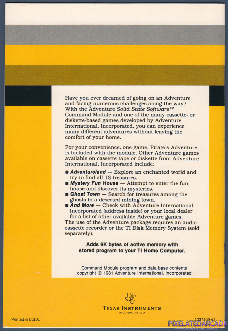 Pirate Adventure: Instruction Manual - Back Cover