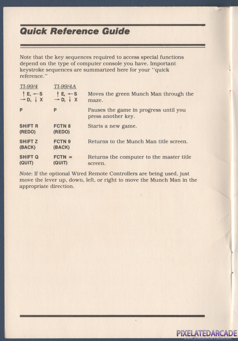 MunchMan: Instruction Manual - Quick Reference Guide