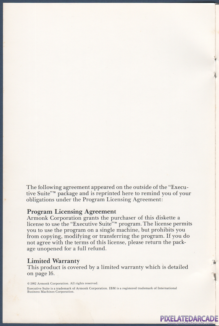 Executive Suite: Instruction Manual - Inside Cover