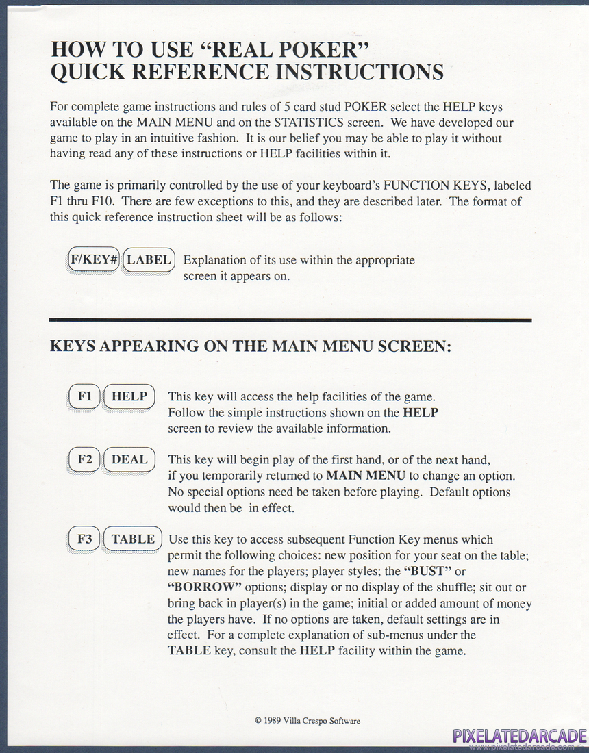 Amarillo Slim's Real Poker: 5 Card Stud: Instruction Manual - Page 2