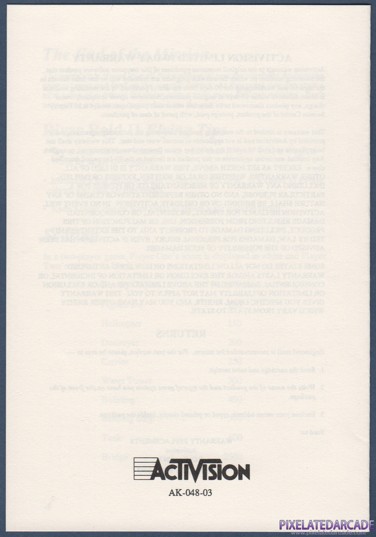 River Raid II: Instruction Manual - Back Cover
