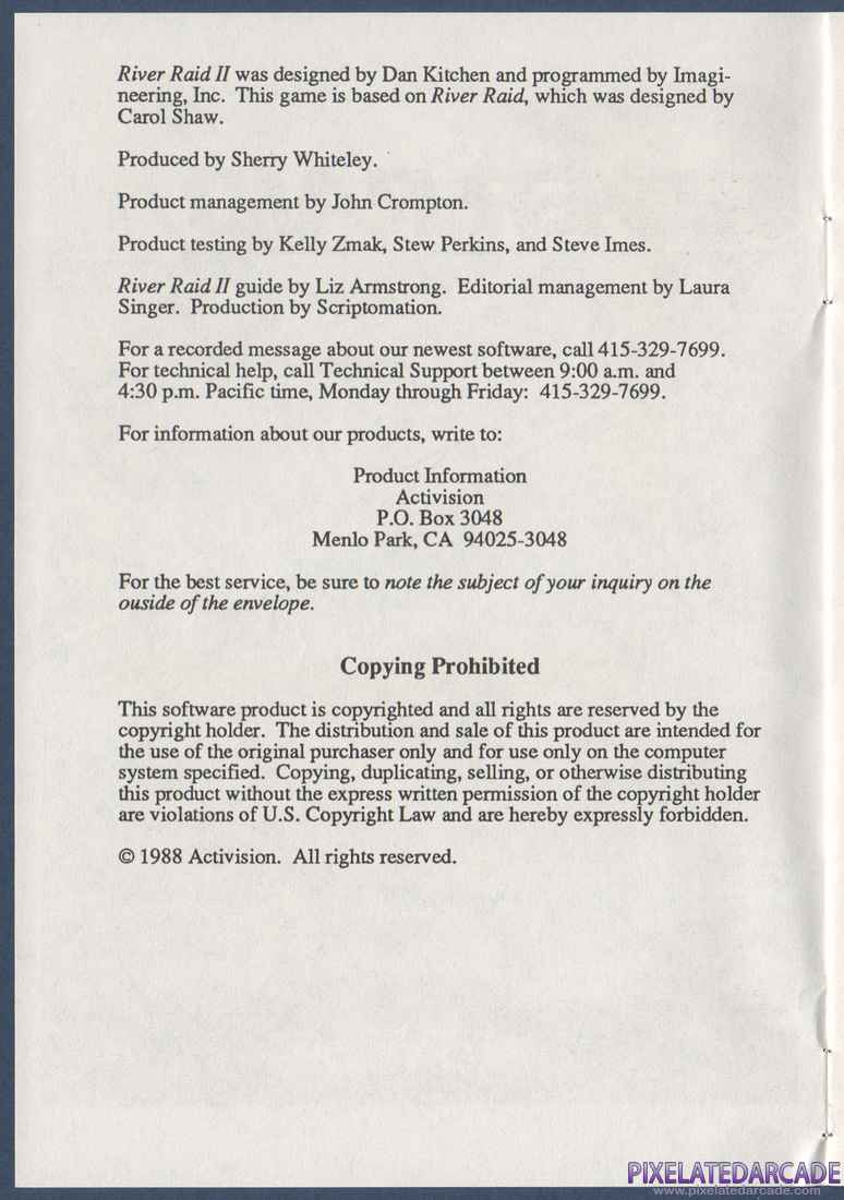 River Raid II: Instruction Manual - Inside Cover