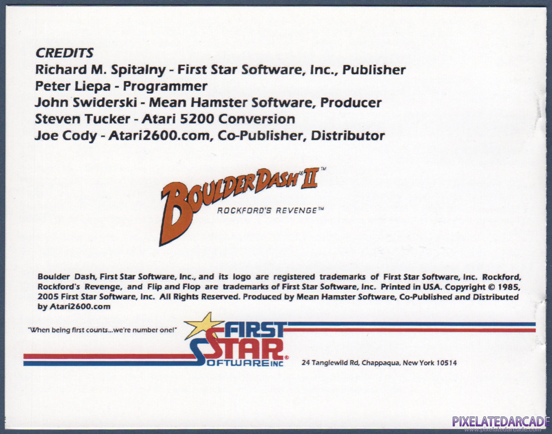 Boulder Dash II: Rockford's Revenge: Instruction Manual - Back Cover