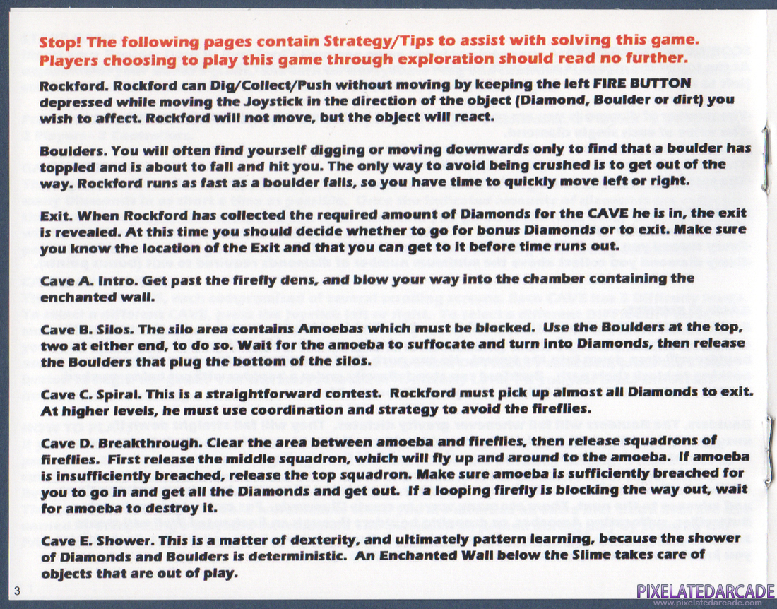 Boulder Dash II: Rockford's Revenge: Instruction Manual - Page 3