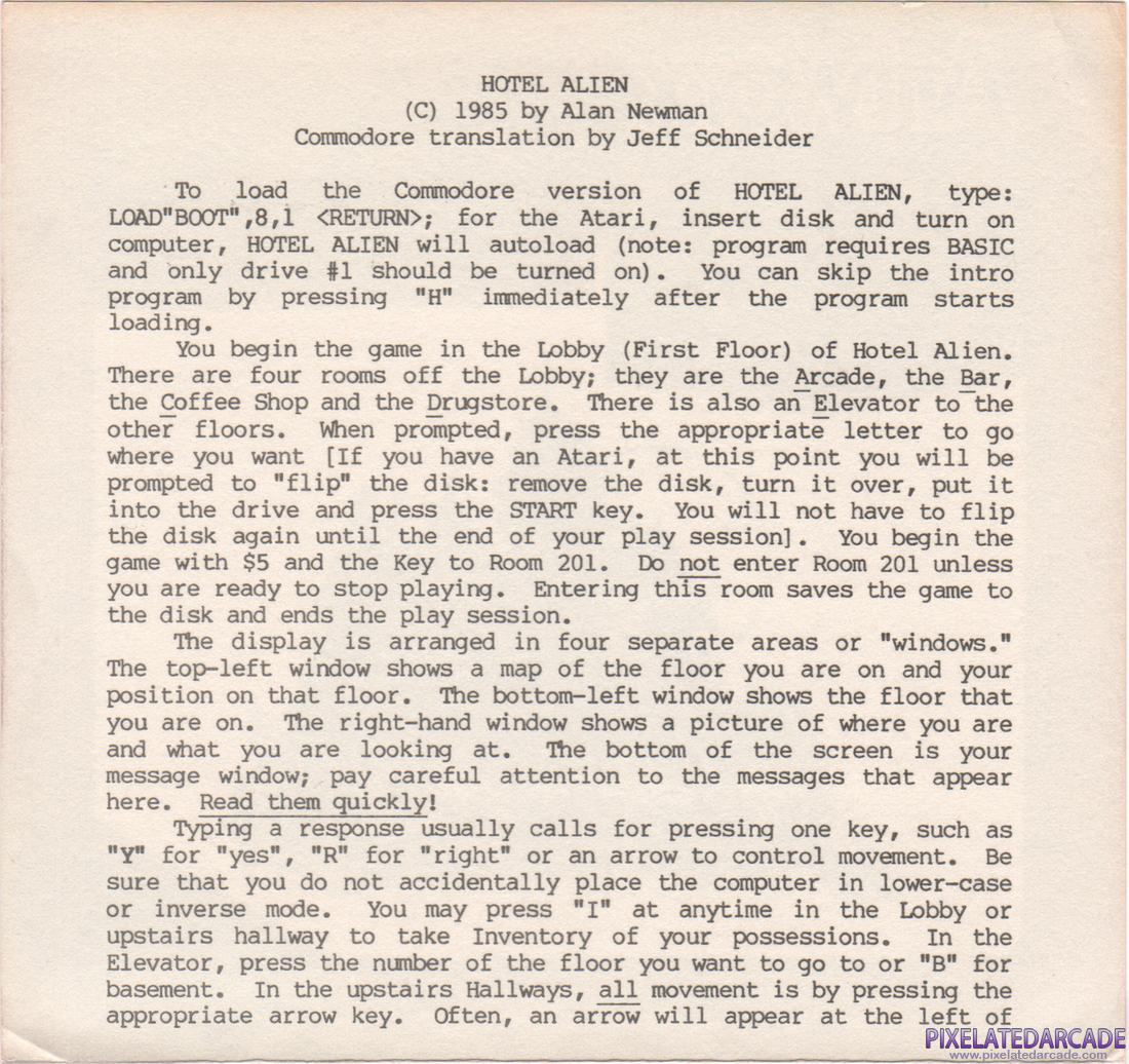 Hotel Alien: Game Instructions - Page 1