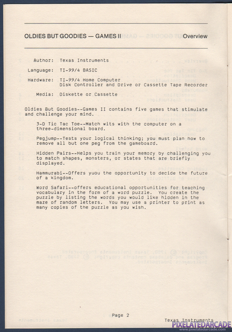 Oldies But Goodies - Games II: Instruction Manual - Page 3