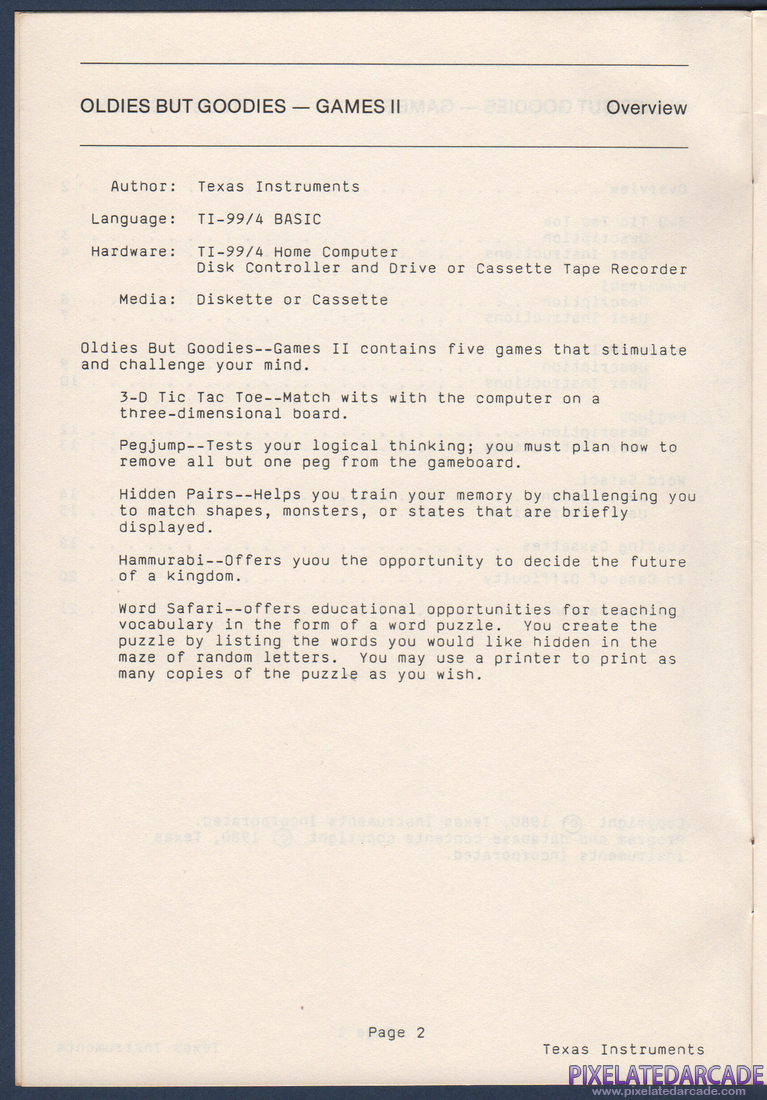 Oldies But Goodies - Games II: Instruction Manual - Page 3