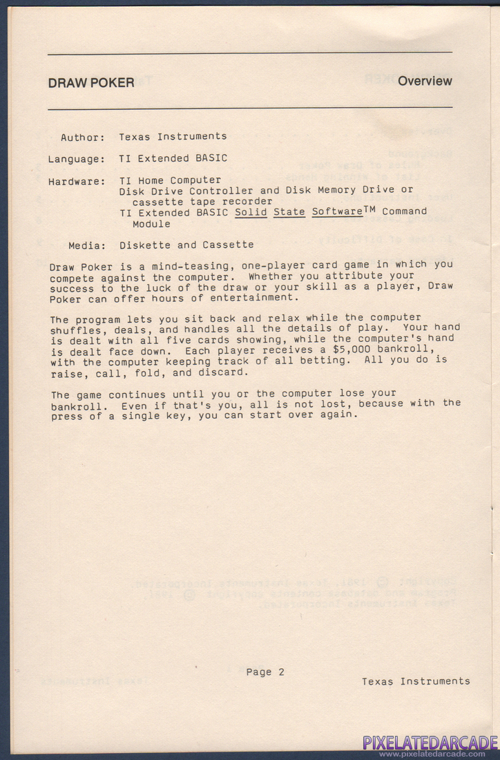 Draw Poker: Instruction Manual - Page 3