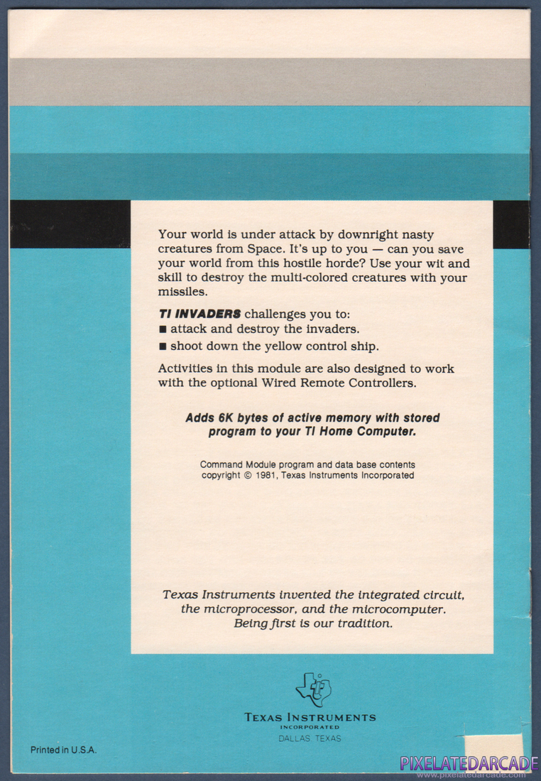 TI Invaders: Instruction Manual - Back Cover