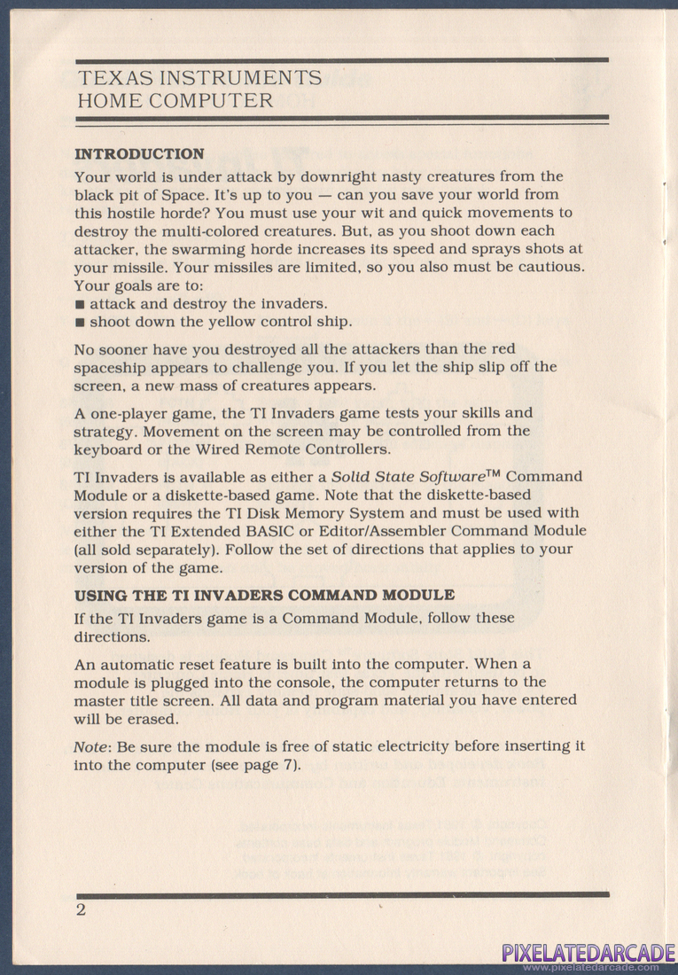 TI Invaders: Instruction Manual - Page 2