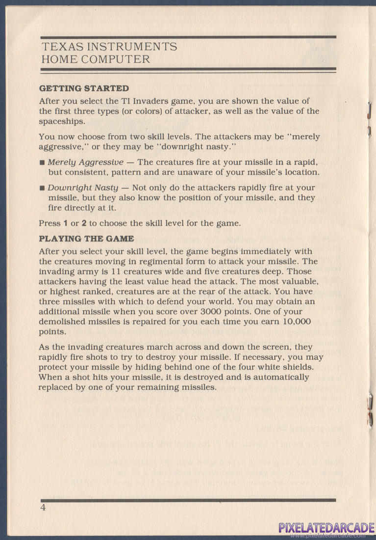 TI Invaders: Instruction Manual - Page 4