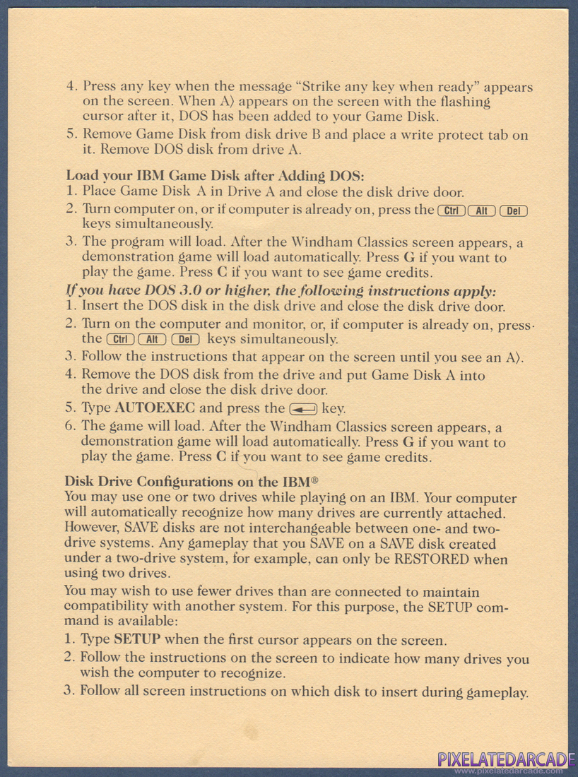 Treasure Island: IBM PC Version Addendum - Back