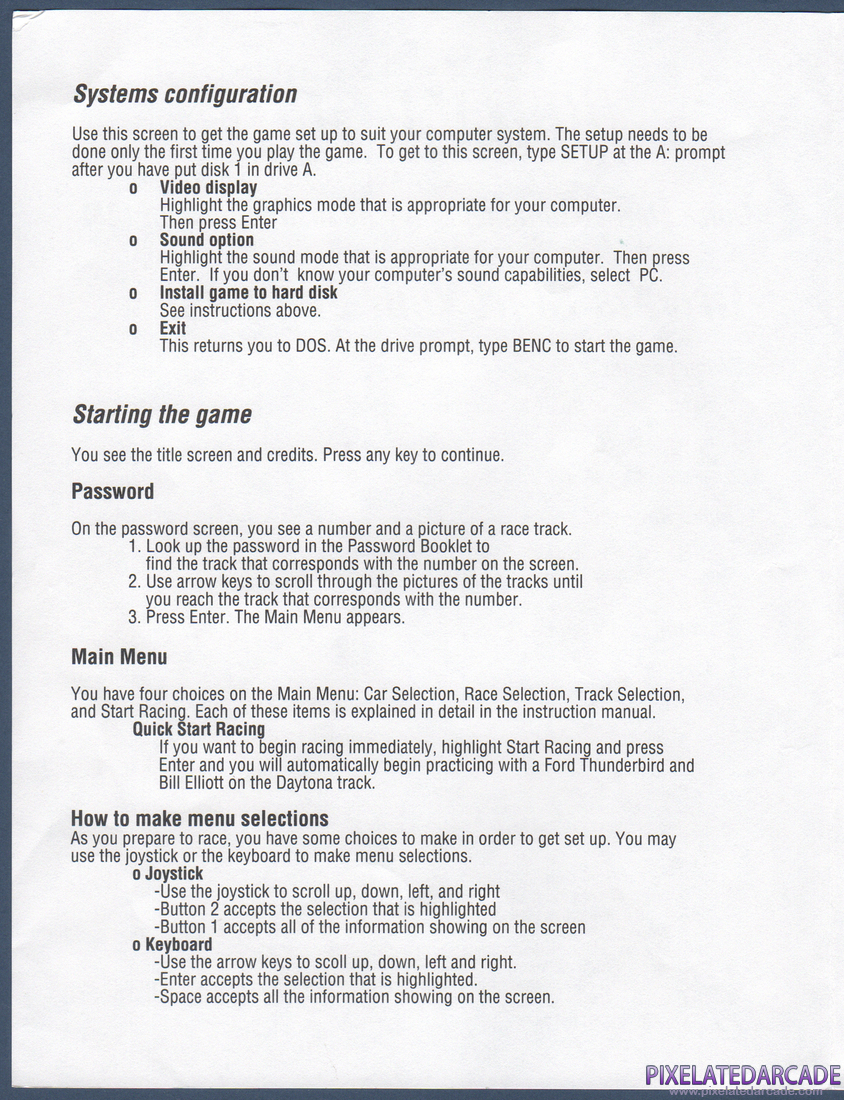 Bill Elliott's NASCAR Challenge: IBM PC Version Addendum - Page 2
