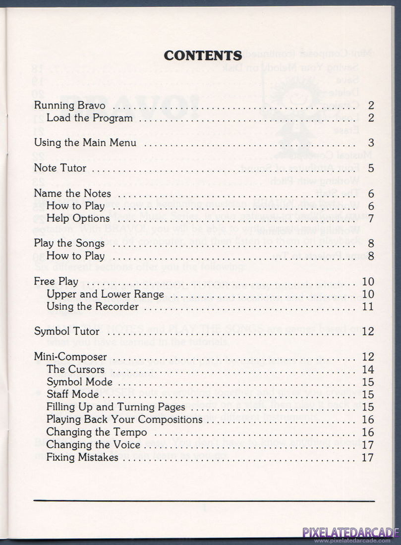 Bravo! Magic Music Series / Level 1: Instruction Manual - Contents Page 1