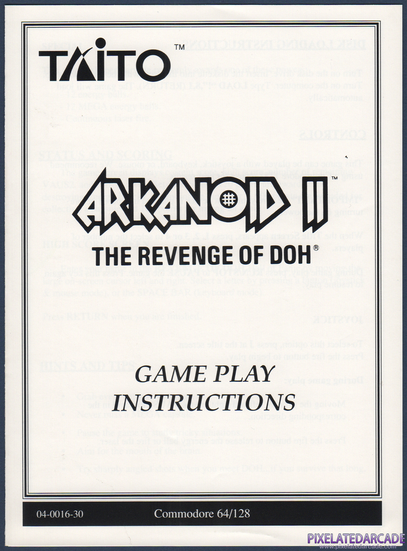 Arkanoid 2: Revenge of DOH: Gameplay Instructions - Page 1
