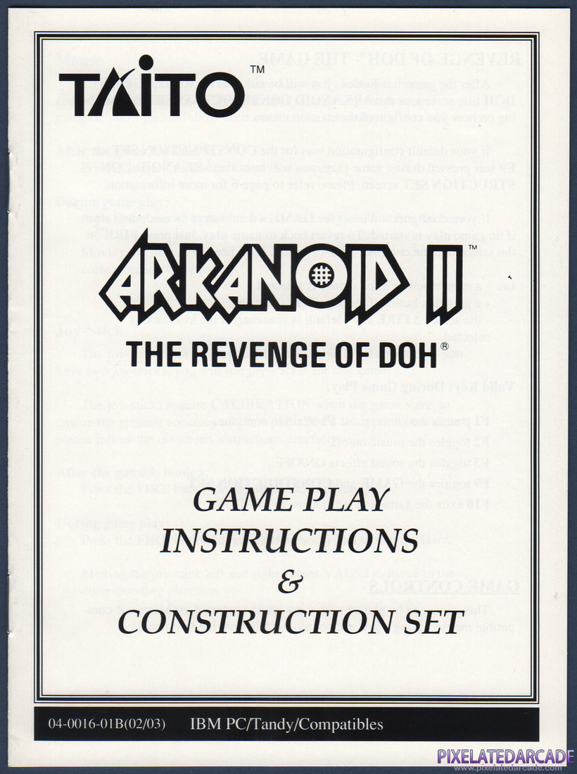 Arkanoid 2: Revenge of DOH: Gameplay Instructions & Construction Set - Page 1