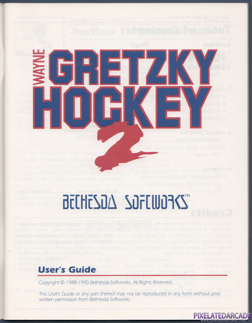 Wayne Gretzky Hockey 2: Instruction Manual - Copyright