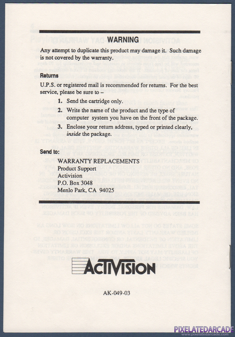 Rampage: Instruction Manual - Back Cover