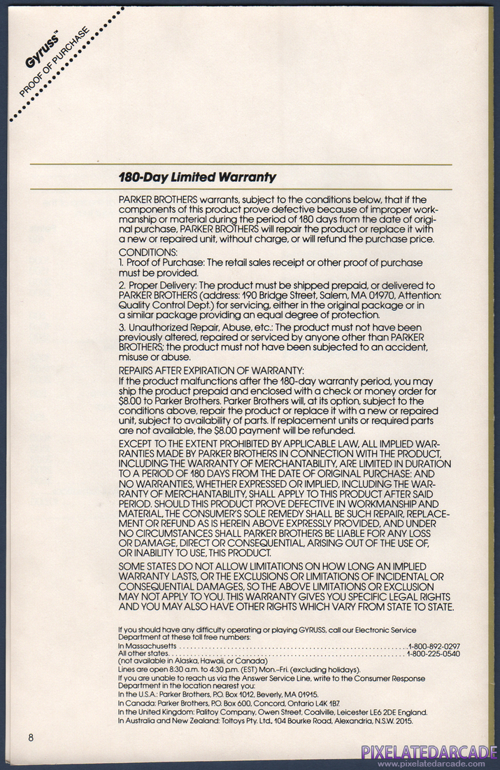 Gyruss: Instruction Manual - Page 8