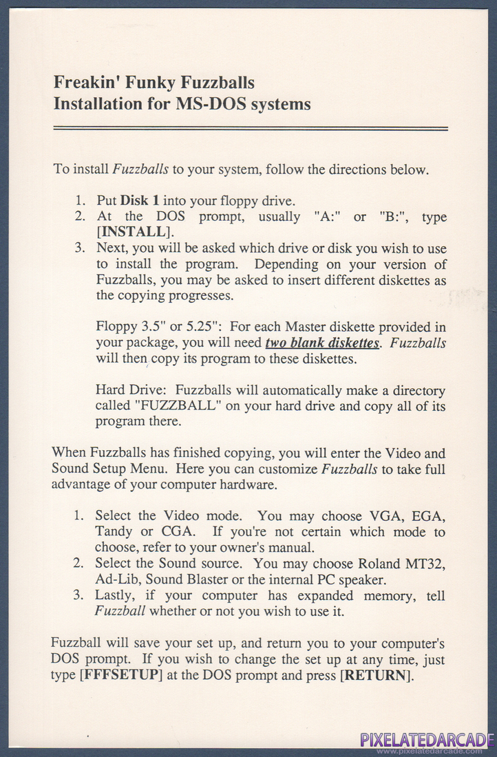 Freakin' Funky Fuzzballs: Instruction Manual - Installation - Front