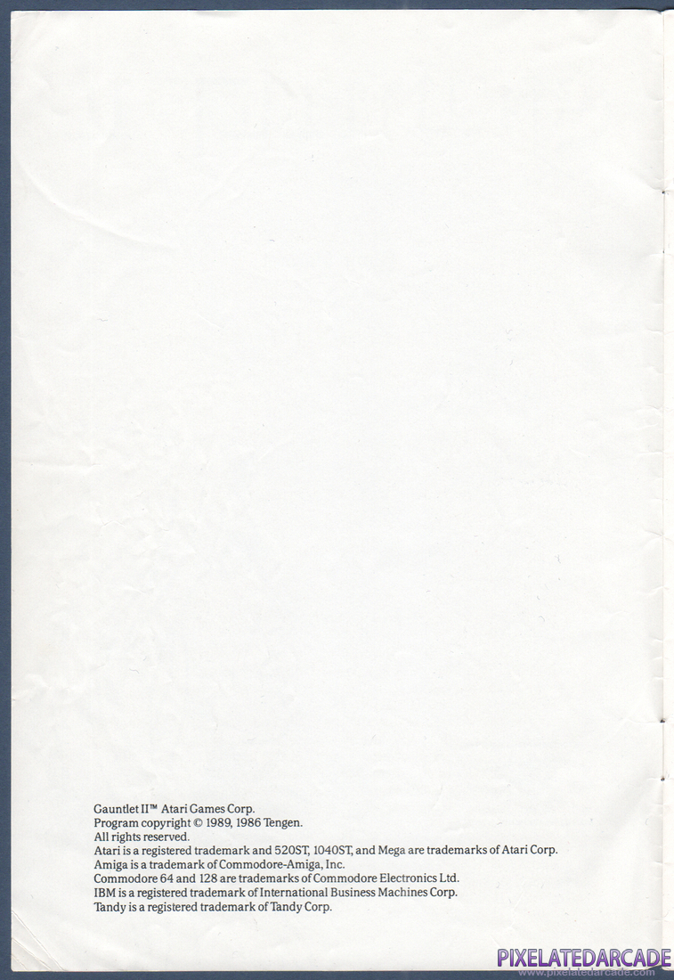 Gauntlet II: Instruction Manual - Inside Cover